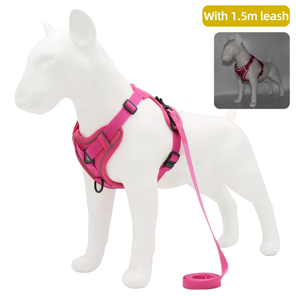 Dog Harness with 1.5m Traction Leash Set No Pull Dog Vest Strap Adjustable Reflective Breathable Harness for Dogs Puppy and Cats