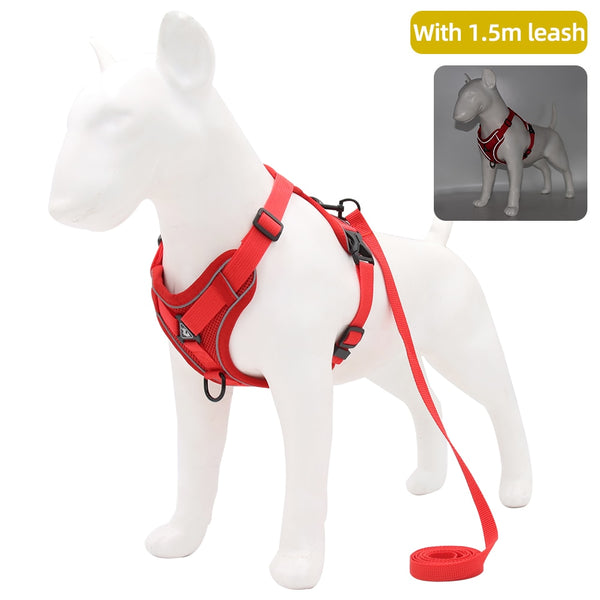 Dog Harness with 1.5m Traction Leash Set No Pull Dog Vest Strap Adjustable Reflective Breathable Harness for Dogs Puppy and Cats