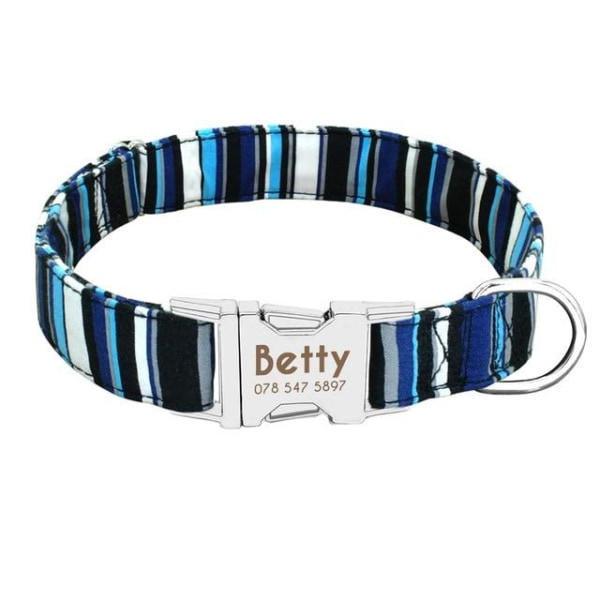 Personalised Dog Collar - Blue Stripes / L