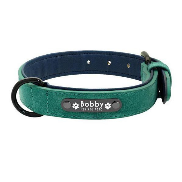 Personalised Leather Dog Collar - Green / S