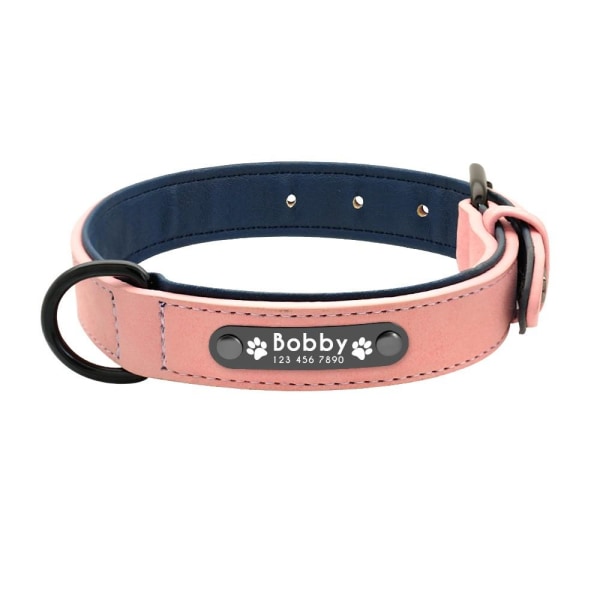 Personalised Leather Dog Collar - Pink / S